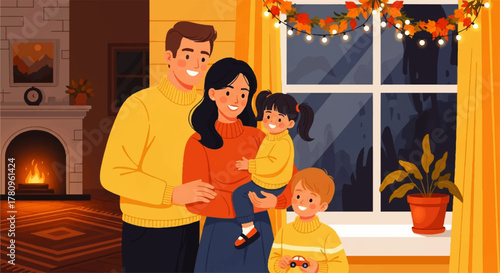 Happy Family Celebrating Holiday Season Together Indoors.