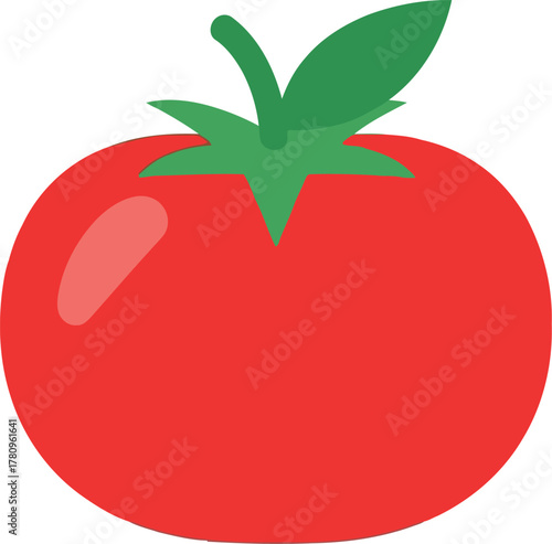 Vibrant red tomato with green stem fresh produce icon