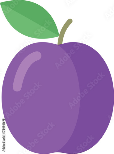 Vibrant purple plum with green leaf fresh fruit icon