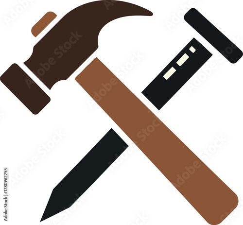 Hammer and nail crossed tools icon
