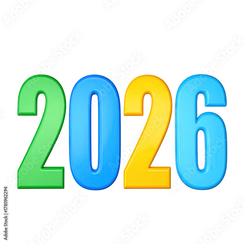 3D rendered digits 2026, vibrant colors, isolated on black backdrop