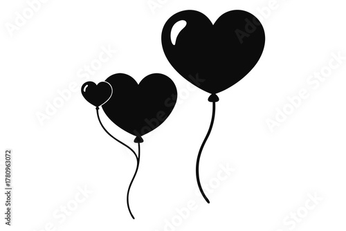 Heart balloons flying silhouette vector isolated on white background