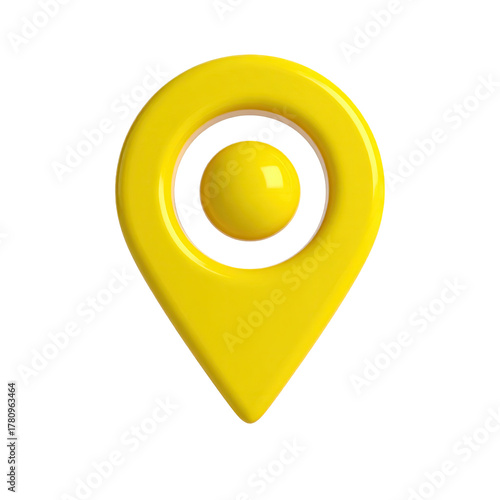 3D rendered yellow location pin icon with a circular center