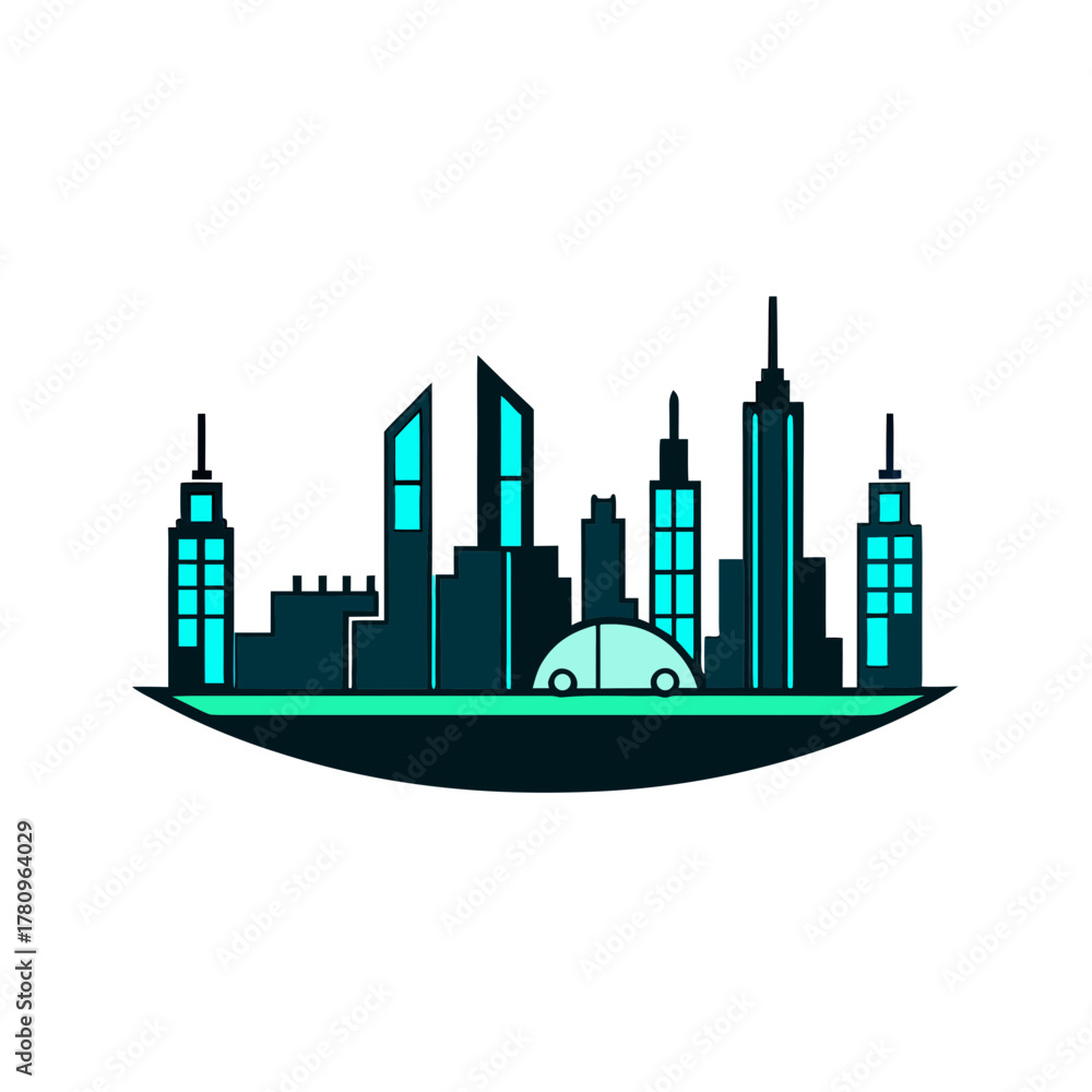 Fototapeta premium Futuristic city skyline with flying cars silhouette vector illustration