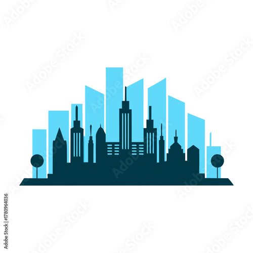 Futuristic city skyline with flying cars silhouette vector illustration
