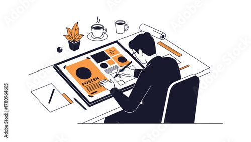 Graphic designer working on a digital tablet creating a design.