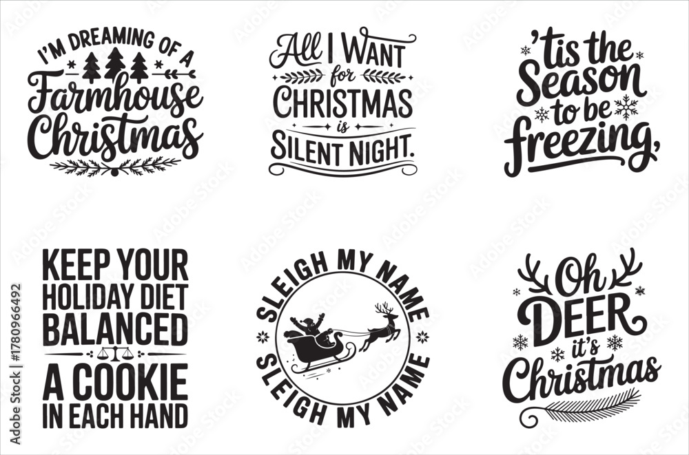 Fototapeta premium Collection of festive christmas phrases and calligraphy designs for holiday season