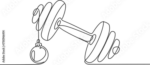 Dumbbell fitness christmas ornament workout gym line art continuous drawing vector