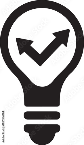 Innovation startup icon with idea bulb and arrows, symbol of creativity, growth, and progress.