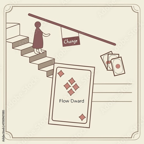 Stairs with Figure, Change Sign, and Cards