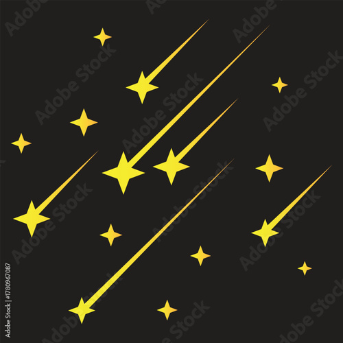 Falling gold stars vector set Icons of meteorites and comets
