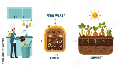 Zero waste composting process from kitchen to garden.