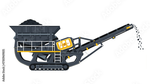 Mobile Crusher Machine Illustration for Mining and Construction