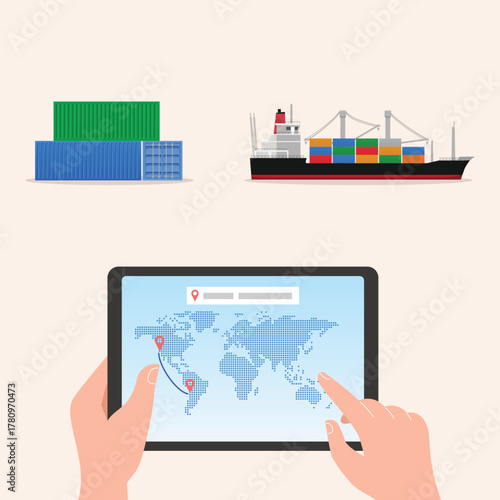 Delivery service cargo shipping on map. Online app tracking,
