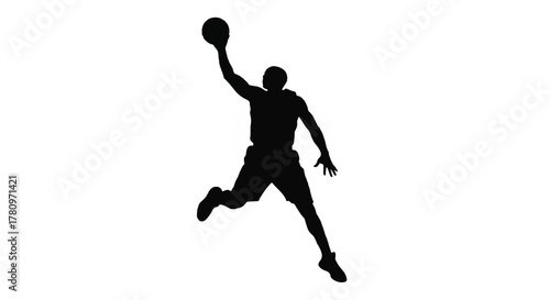 Dynamic Silhouette of a Basketball Player Jumping to Dunk or Shoot, Representing Sport, Competition, and Athleticism