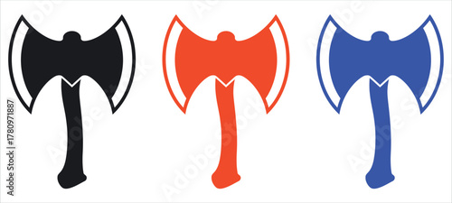 Colorful double bladed axes in black Vector, red, and blue offer a striking design element for fantasy games, historical fiction, and creative projects.
