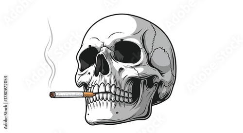 Gritty Human Skull Smoking a Cigarette, Representing Mortality, Danger, Rock and Roll, or Edgy Lifestyle