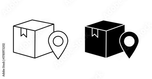 Package with Location Pin Icon, Delivery Tracking, Parcel GPS Map Symbol Vector