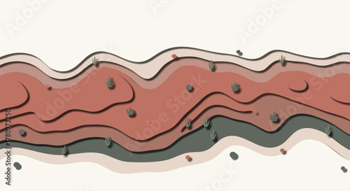An abstract illustration depicting undulating geological layers of earth and sediment, showcasing the complex stratification of natural ground formations.