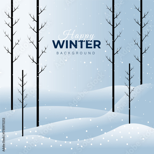KS_winter_bg_03Snowy winter landscape background design. Snow in the forest winter season. Trees, pine, sun loungers, sunshine and falling snow vector illustration. Christmas background.