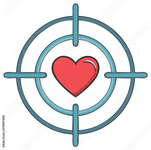 Red heart centered in a crosshair target symbol illustration