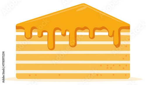 Vector illustration of a delicious layered honey cake slice with sweet dripping glaze