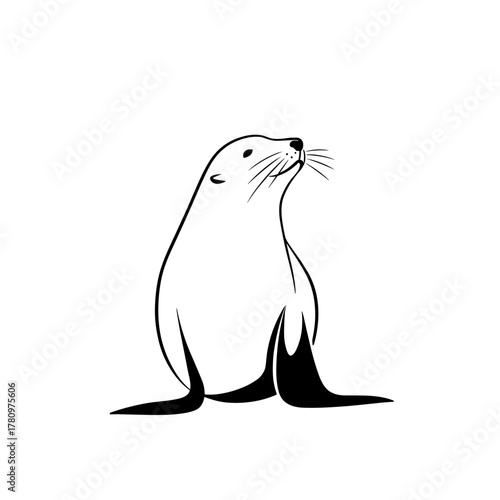 Sea Lion. Sea Lion simple black and white line art vector logo