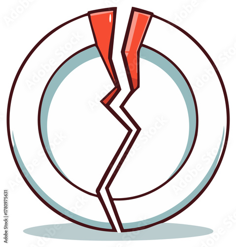 Cracked white plate with red accent symbolizing breakage or failure