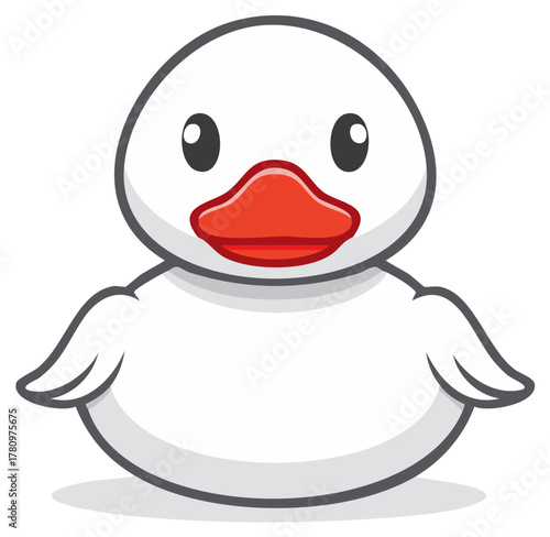 Cute white duck cartoon character with a red beak vector illustration