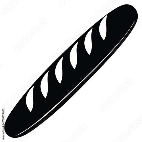 Black silhouette icon of a delicious traditional French baguette bread loaf