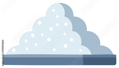 Stylized minimalist illustration of a pile of fluffy snow with scattered white dots on a grey platform