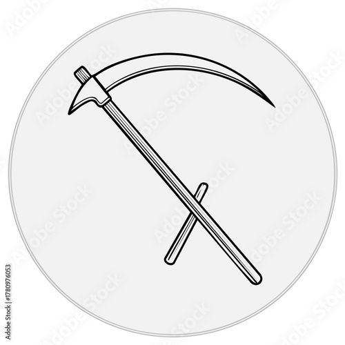 Stylized Drawing of a Grim Reaper Scythe Crossing a Smaller Tool