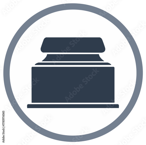 Simple dark blue inkwell icon with a gray circle outline