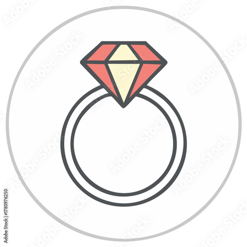 Diamond Ring Icon Illustration for Wedding, Engagement, or Jewelry Store
