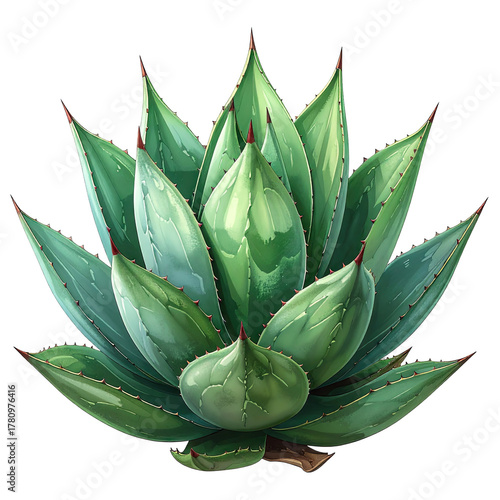 A digitally painted agave plant with green, spiky leaves