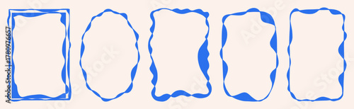 Vintage doodle wavy line frame for greeting cards, party, picnic. Minimal art. Mediterranean sea coastal aesthetics.