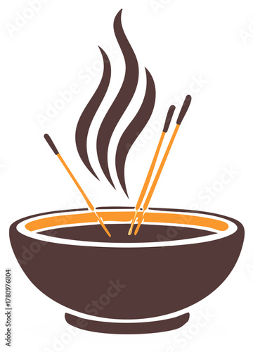 Steaming Bowl of Broth with Chopsticks Illustration Warm Asian Food Simmering Noodles