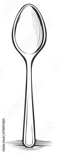 Vintage line art drawing of a classic spoon. Isolated kitchen cutlery vector illustration.
