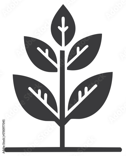 Dark gray stylized plant sapling icon with leaves and stem a symbol of nature and environmental growth