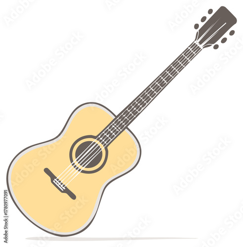Acoustic guitar illustration with a clean and simple design on a white background