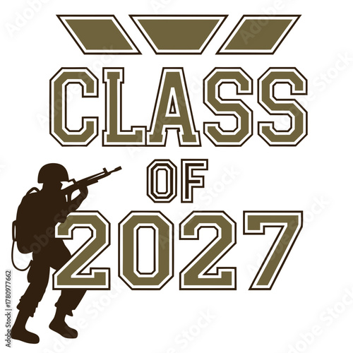 Class of 2027 military graduation design with soldier and rifle army