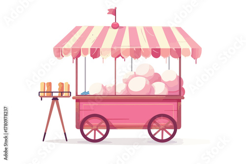 Cotton candy vendor cart in retro style isolated