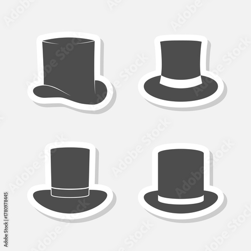 Top hat icons set sticker isolated on gray background