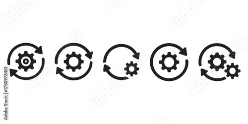 Cogwheel line icons set. Gear, App settings button, slider, wrench tool, fix concept minimal vector illustrations. Simple flat outline signs for web interface.