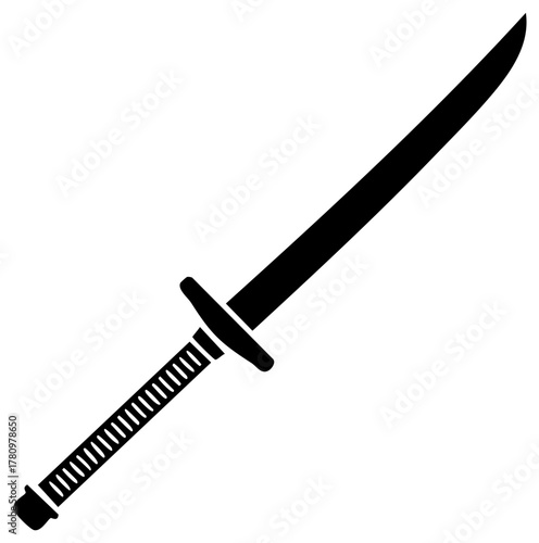 Simple black and white vector illustration of a traditional Japanese samurai katana sword