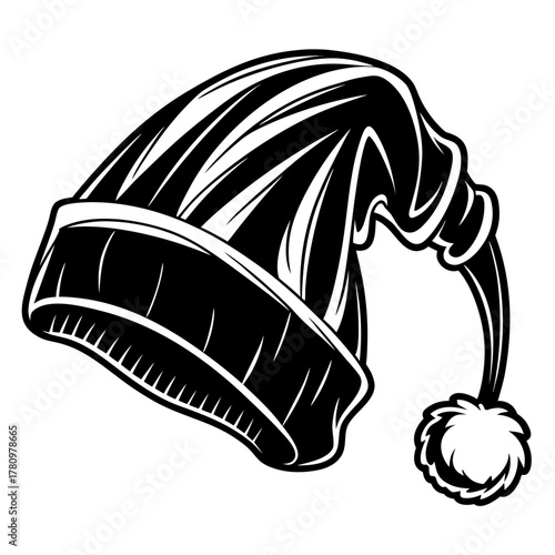 Black and White Santa Hat with Pom- Pom christmas holiday