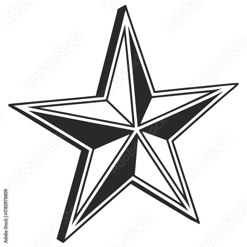 Black and white geometric star with shaded facets and outline shape symbol