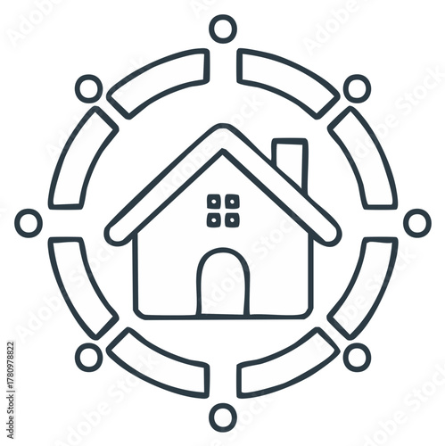 Community connection around a house icon representing home and shared living