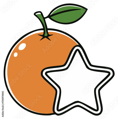 Orange fruit with star shape symbol icon, vector illustration.
