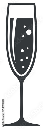 Elegant champagne flute icon with sparkling bubbly drink for celebrations and festive occasions